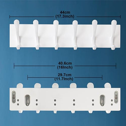 SKOLOO Wall Mount Coat Rack - White Wooden Wall Coat Hooks, Pack of 2, 6 Hooks for Coats, Hats, Clothing, Scarves - color: White(6 Hooks)