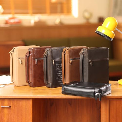 Polare Full Grain Leather Bible Cover Church Bag Bible Protective Book Holder Carrying Case Folder Organizer Portfolio - style: Dark Brown(Strong & Courageous)