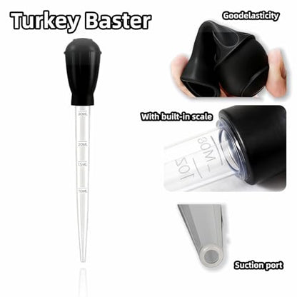 Premium Turkey Baster & Multi-Purpose Syringe, 30ml Heat Resistant Food Baster with Cleaning Brush for Kitchen, Aquarium, Marinade Injector, Basting, Oil Fuel Dispensing (Black) - color: Black