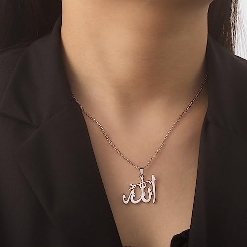 UNIFT Islamic Muslim Allah Layered Necklaces For Women Stainless Steel Charm Water Drop Heart Shape Allah Pendant Double Layer Necklace Islamic Jewelry - color: silver 3