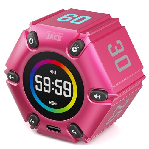 Printers Jack Visual Pomodoro Timer, Productivity Cube Timer, Mute & Vibration & Adjustable Sound Alert, for Office, ADHD, Study, Work, 3/5/10/25/30/60min & Custom Countdown - Hot Pink - color: Hot Pink