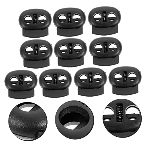 SEWACC 10pcs Double Hole Plastic Cord Lock Spring Loaded Stoppers for Backpack Luggage Outdoor Gear Lightweight Black - size: 10pcs