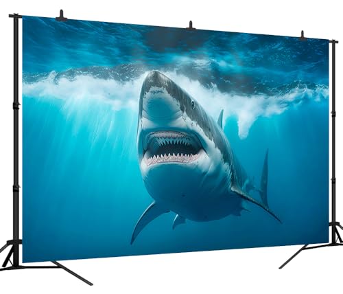 7x5 FT Shark Backdrop Shark Party Decorations Under The Sea Shark Underwater Aquarium Blue Sea Waves Great White Shark Background Shark Birthday Party Decorations Studio Props