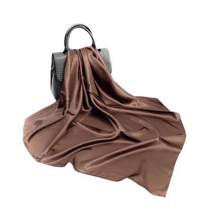 Elegant Satin Jersey Muslim Hijab Scarf Square Soft Head Wrap Scarves Shawl for Women Girls - color: Coffee(90*90cm)