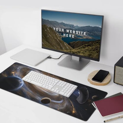 XXL Gaming Mouse Pad 35.4x15.7 Inch, Large Extended Desk Mat | Galaxy Space Design, Non-Slip Rubber Base, Water-Resistant Surface and Stitched Edges for Gaming, Office & Home - color: Galaxy Space