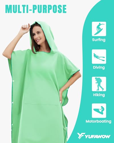Yufawow Men Women Hooded Towel Changing Wearable Cloth Swimsuit Bikini Coverup Dry Robe Bathing Swim Parka Jacket Suit Dress Wrap Plus Size for Beach Hiking Pee Surf Board Pool Shower - color: Green