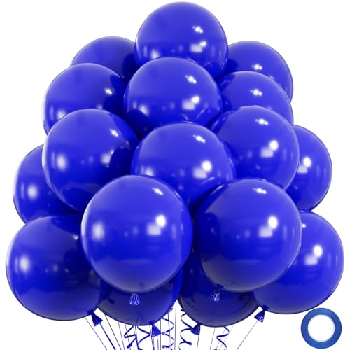 50pcs Royal Blue Balloons, 12inch Helium Quality Dark Blue Party Balloons for Birthday Graduation Baseball Party 4th of July Backdrops (with Ribbon & Glue) - color: Royal Blue
