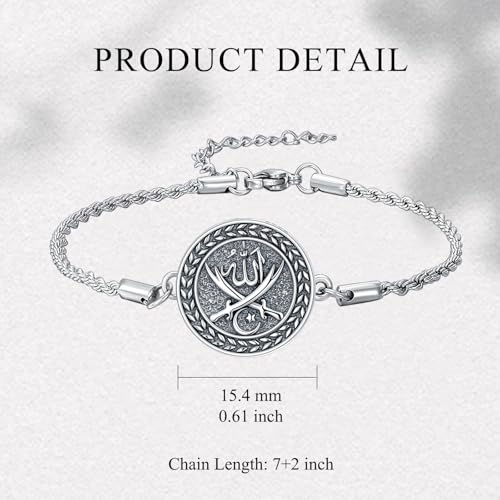 PELOVNY Allah Bracelet 925 Sterling Silver Islam Allah Bracelet Islamic Muslim Religious Jewelry Gifts for Men Women - color: Allah Bracelet-04
