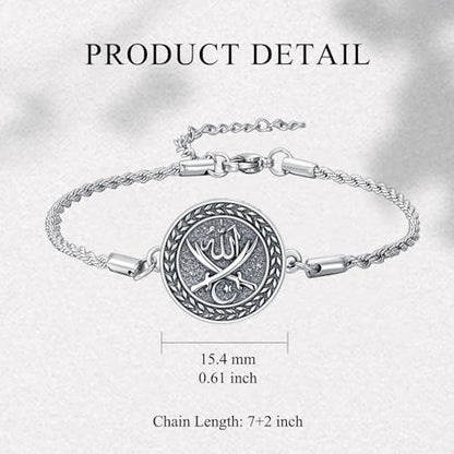 PELOVNY Allah Bracelet 925 Sterling Silver Islam Allah Bracelet Islamic Muslim Religious Jewelry Gifts for Men Women - color: Allah Bracelet-04