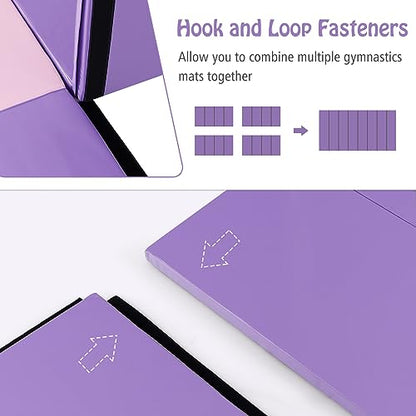 GYMAX Gymnastics Mat, 4 FT x 8 FT x 2 Inches Folding Exercise Mat w/Carry Handles & Sturdy Stitching Waterproof Cover, Tumbling Mat for Yoga Stretching Martial Arts Home Gym - color: Purple