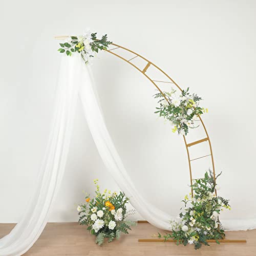 Tableclothsfactory 8ft Gold Metal Crescent Moon Wedding Arch Photography Backdrop Stand, Curved Design Flower Balloon Frame, Collapsible Arbor Stand with Solid Rectangular Base