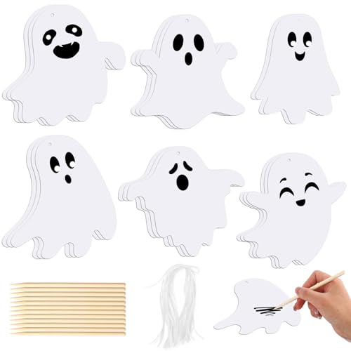 JULMELON 36 Pcs Halloween Scratch Off Cards, Ghost Rainbow Scratch Art Kit - style: Halloween Ghost