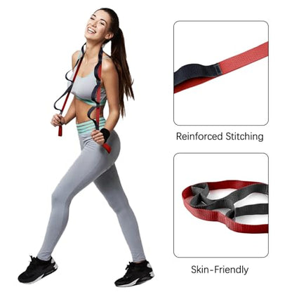 10 Loop Yoga Stretching Strap for Physical Therapy - Non-Elastic Exercise Band for Pilates, Yoga, Stretching for Women & Men - color: Red+Black