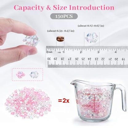 DOMESTAR 150 PCS Iridescent Fake Ice Rocks, Pink and Clear Acrylic Crystals | Plastic Gems for Vases Fillers, Table Scatter, Tables Centerpieces, Wedding Centerpieces, Fish Tank Craft Supplies - color: Dazzling Pink