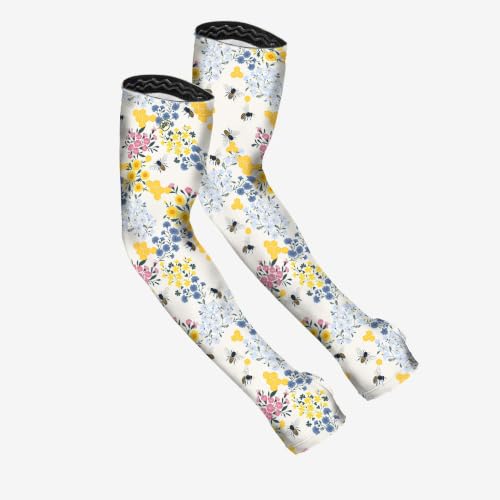 FARMER'S DEFENSE Gardening Arm Sleeves|UV Cooling Protective Sleeve Women & Men|Anti-Scratch Cover Sun UPF Outdoor Protection - Save the Bee's Cream - XS - color: Save the Bee's Cream, size: X-Small