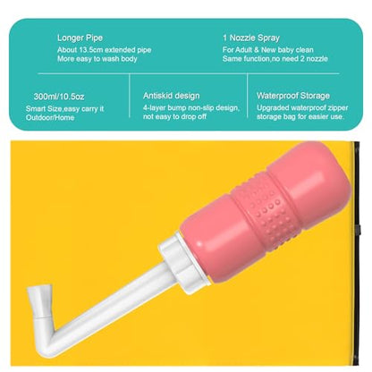 2PCS-Pack Travel Bidet Bottle Pink+ Black Backpacking Bidet Camping Bidet, 300ml Portable Bidet ,10.6oz Peri Bottle - Vaginal Cleaning, Recovery, Hospital Labor and Delivery Essentials - size: Pink Bottle+ Black Pocket Bidet