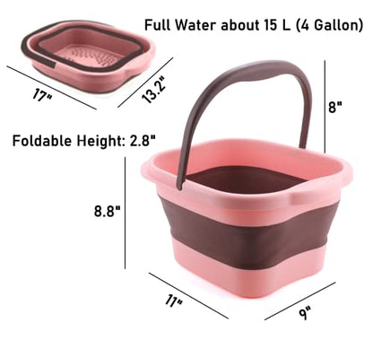 Collapsible Foot Spa Bath Soaking Tub for Girls Women, Inflatable Feet Soak Basin Bucket with Handle and Feet Massaging Acupoint, Pink - color: Brown/Pink