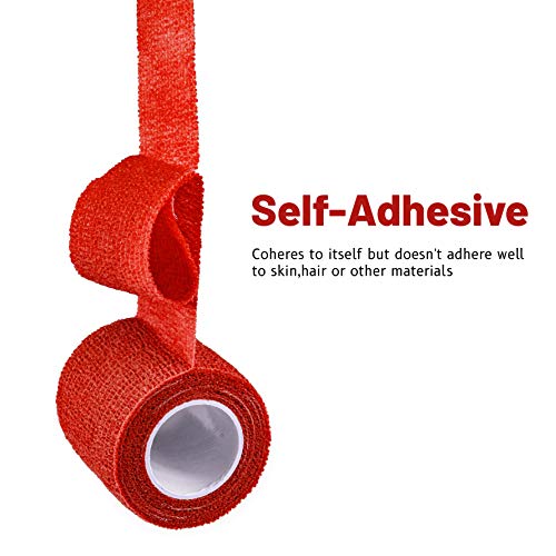 FRESINIDER 9 Rolls Self Adhesive Wrap Athletic Tape Gauze, Breathable Elastic Cohesive Bandage for Sports Injury & Pet (7 Pcs 2" x 5 Yards + 2 Pcs 1" X 5 Yards) (Red) - color: Red