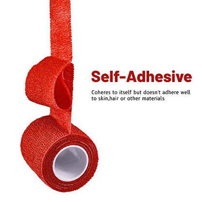 FRESINIDER 9 Rolls Self Adhesive Wrap Athletic Tape Gauze, Breathable Elastic Cohesive Bandage for Sports Injury & Pet (7 Pcs 2" x 5 Yards + 2 Pcs 1" X 5 Yards) (Red) - color: Red