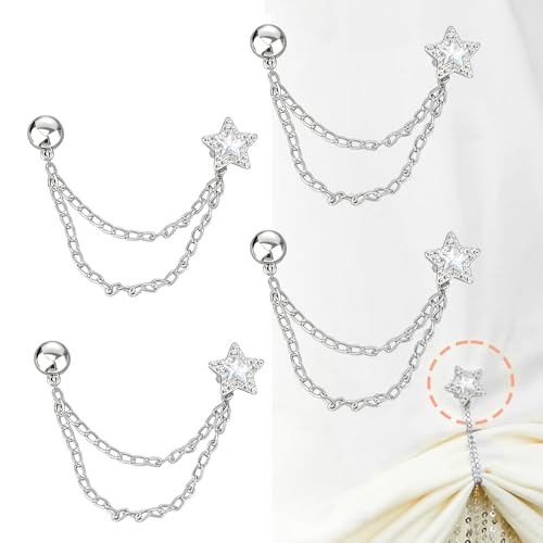 Ouliget Multi-Function Magnetic Clothing Clips,Pinless Brooch Chain Magnetic Buttons Shawl Clips for Hijab, Loose T-Shirt Hems, Sleeves, Collar and Pants Hems,4 Pieces (Silver Star) - color: Silver Star