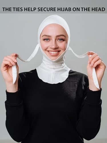 Hijab Undercap with Ties for Secure Fit – Muslim Underscarf for Women - color: White