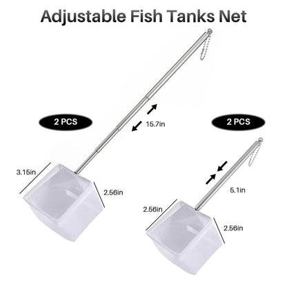 4 Pcs Square Shrimp Net, Stainless Steel Fish Tank Nets, Fish Net for Fishes Tank, Extendable Handle Small Fishes Nets for AquariumTank Pond