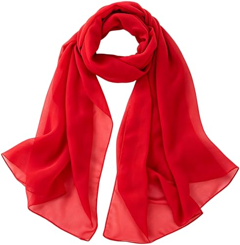 Mealah Women Lightweight Breathable Chiffon Scarf Solid Color Long Fashion Scarves Sun Protection Shawls Wrap - color: Red