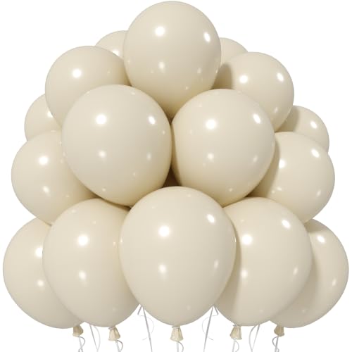 Jobkoo Sand White Balloons 12 Inch, 50 Pcs Boho Beige Cream Latex Balloon - color: 03-white-14