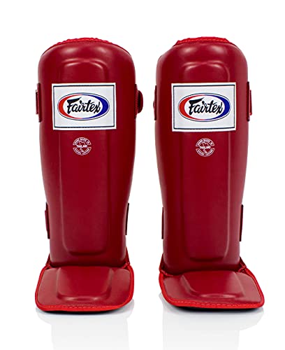 Fairtex SP3 Lightweight Shin Guards, Muay Thai MMA Avoid Shin Splints Gear | Featherweight synthetic shell with high-density padding. Articulated lower-leg armor enhances mobility and leg protection - color: Red, size: Large