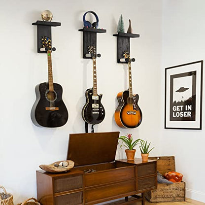Keebofly Guitar Wall Mount 3-Pack - Rustic Wood Guitar Hanger with Pick Holder for Acoustic, Electric, Bass Guitars & Ukulele (Matte Black, Screw-Mounted) [Patented] - color: 3 Pack_Black