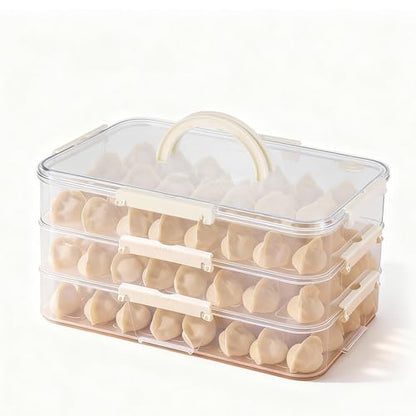 Plastic Cookie Storage Containers Airtight,3-Layer Food Storage Containers with Lid&Handle,Stackable Thicken Cookie Carrier for Transport Dumpling Storage Box,White