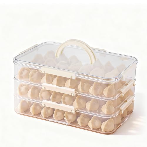 Plastic Cookie Storage Containers Airtight,3-Layer Food Storage Containers with Lid&Handle,Stackable Thicken Cookie Carrier for Transport Dumpling Storage Box,White