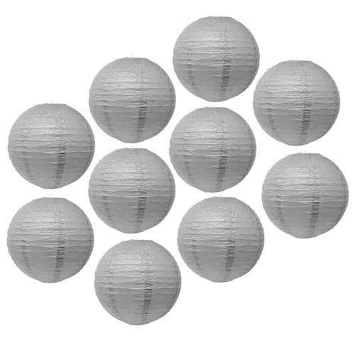 Mudra Crafts Gray Paper Lanterns Wedding Party Decorations - 12 in 10 Round Hanging Ceiling Lanterns, 10 Pack, Decorative Lamp Shades - color: Gray, size: 12 Inches