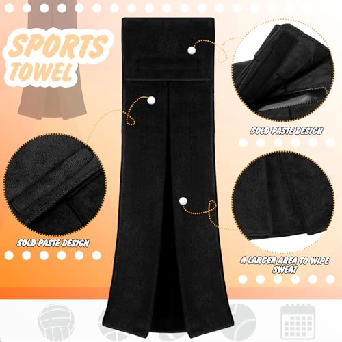 Buryeah 12 Pcs Football Field Towel Closed Loop Accessories Cotton Sports Sweat Towel with Hook and Loop Fastener for Football, Golf, Gym - color: Black