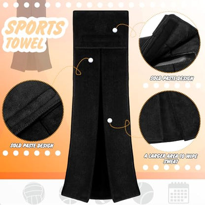 Buryeah 12 Pcs Football Field Towel Closed Loop Accessories Cotton Sports Sweat Towel with Hook and Loop Fastener for Football, Golf, Gym - color: Black