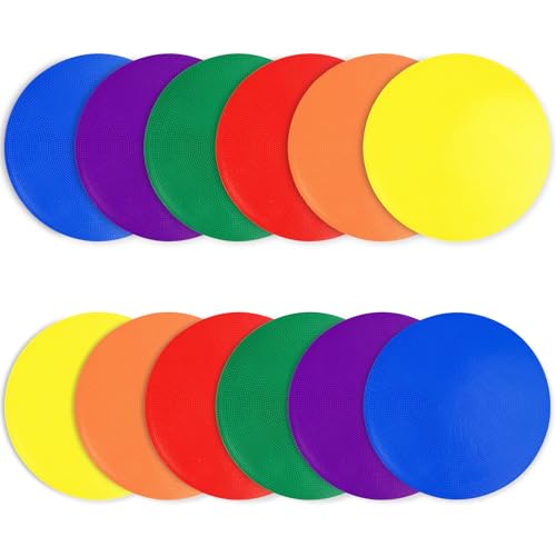 12 Pcs 9Inch Agility Cones Flat Field Cones, Multiple Color Spot Markers, Non-Slip Rubber Poly Spot Markers for Soccer Training Markers, Games, Speed Agility Training, School Teaching