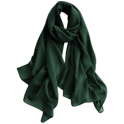 Harewom Chiffon Hijab for Women Sheer Shawl and Wraps for Wedding Bridal Scarves Summer Lightweight Sun-proof Scarf - color: Dark Green Chiffon Hijab Shawls Scarves
