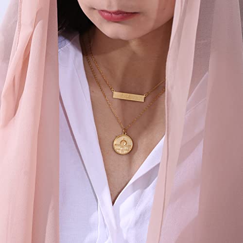 Qitian Mosque Muslim Necklace Islamic Jewelry Gifts for Women Muslim Pendant Gold Ayatul Kursi Necklace Islam Eid Ramadan Gifts for Women Men