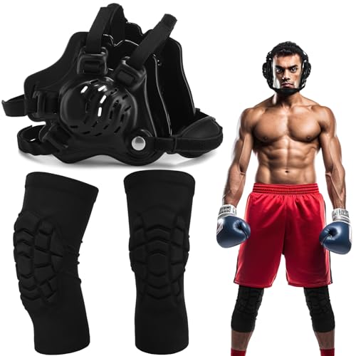 Lewtemi Wrestling Headgear Knee Pads Set Including Adjustable Thick Wrestling Ear Guard and Protective Anti-Slip Knee Pads for Sparring Brazilian Jiu Jitsu Training - size: M Size