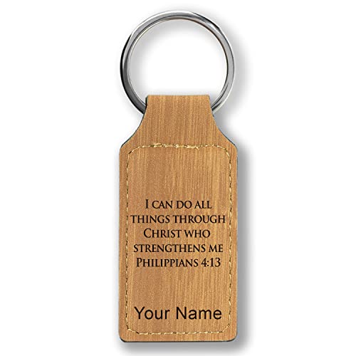 LaserGram Rectangle Keychain, Bible Verse Philippians 4-13, Personalized Engraving Included (Bamboo) - color: Bamboo
