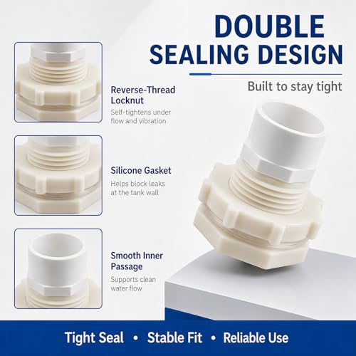 1-1/2 Inch ABS Bulkhead Fitting Water Tank Connector Adapter Fitting with Male Thread Coupling, Thru-Bulk Pipe Fitting for Rain Barrels Aquariums Ponds Industrial Plumbing - size: 1Pcs G1-1/2