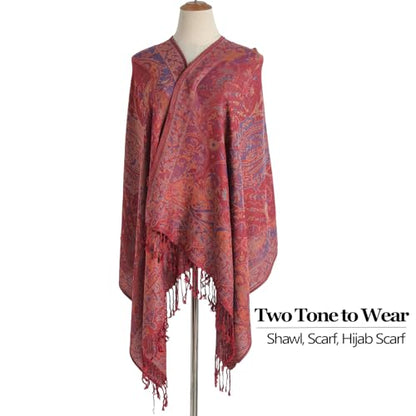Paisley Pashmina Rave Shawl Scarf-Women's Reversible Ethnic Jacquard Pashmina Wraps for Travel - color: A#. Burgundy
