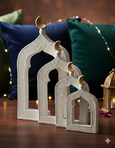Islamic Cultural Decor Collection - Handcrafted Resin Mosque Models & Tower Ornaments for Home/Office Display Ramadan Decoration (4-Door) - style: Modern1211