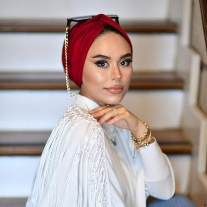 para life Knot Turbans for Women, Breathable Instant Turban|Standard Size Cotton|Pre-tied Scarf, Hijab Cap&Undercap - color: Scarlet
