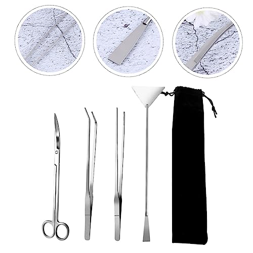 BESPORTBLE 1set Aquatic Plants Tool Kit Stainless Steel Aquascaping Tweezers Scissors Spatula Storage Bag Fish Tank Maintenance Tools for Aquarium Plants Decorations