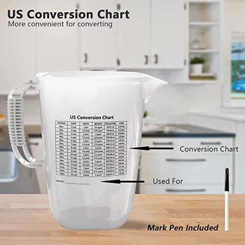 1 Gallon Measuring Pitcher, 134oz Extra Large Measure Pitcher-Convenient Conversion Chart-Strong Handle, Heat Resistant Plastic 1 Gallon Measuring Container for Pool Chemicals,Motor Oil, Lawn and Cook - color: 134Oz/4L/009