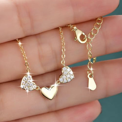 Moissanite 3-Heart Pendant Necklace for Women | 0.3CTTW D Color VVS1 Moissanite 14K Gold Plated Eternal Heart Pendant for Wife Mom Birthday Jewelry Gifts - color: Gold