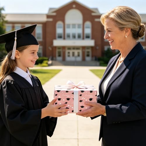 Cuitpan 2026 Graduation Wrapping Paper - 4 Jumbo Sheets,28x40 Inches, Pink Cap & White Diploma Design, Gift Wrap for Graduates, Graduation Parties, Seniors, School Events - color: Pink-Graduation