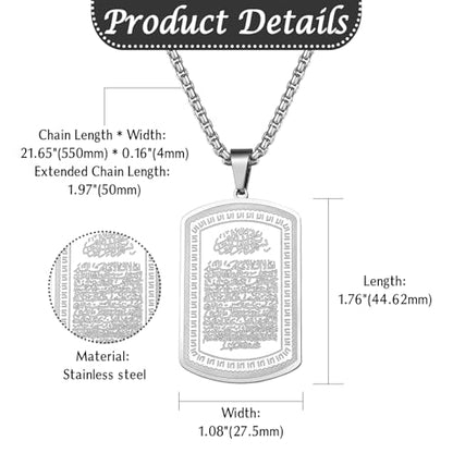 OIDEA Islamic Allah Necklace for Men Women: Stainless Steel Muslim Ayatul Kursi Quran Pendant Necklace Islam Arabic Eid Ramadan Jewelry Gifts