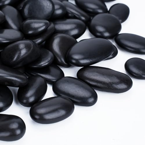 Pulovin 18 lbs Black Rocks for Planters, 1"-2" Decorative River Rocks | Black Pebbles for Plants, Flower Pots, Vase, Polished Garden Stones for Outdoor Landscaping, Walkways, Yard - color: Black